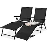 Best Choice Products Set of 2 Outdoor Patio Chaise Lounge Chair Adjustable Folding Pool Lounger w/ Steel Frame - Black