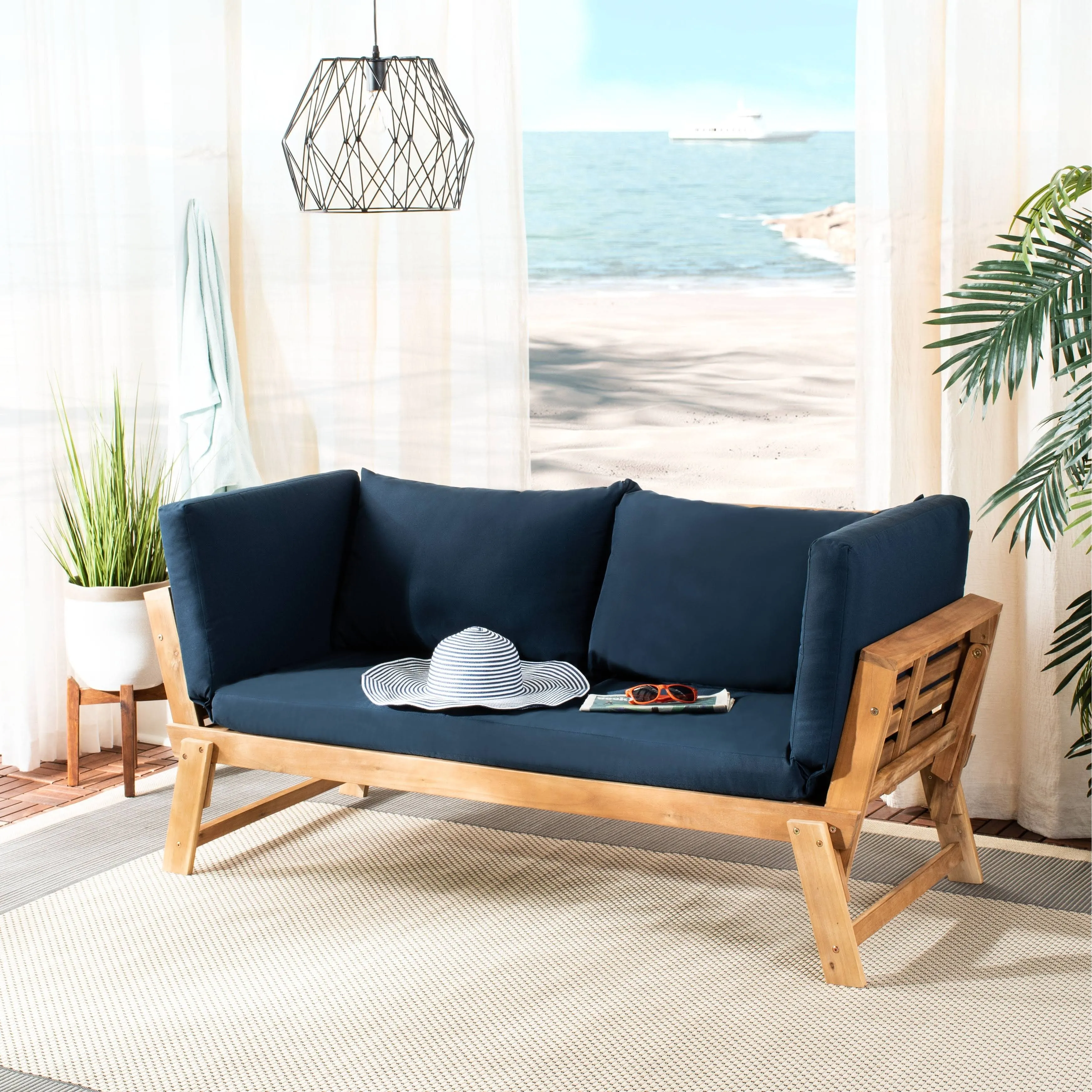 Tandra Modern Contemporary Daybed in Natural/Navy - Safavieh PAT6745D