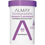 Almay Biodegradable Eye Makeup Remover Pads, Longwear & Waterproof - 80 pads