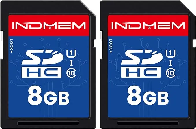 INDMEM SD Card 8GB 2 Pack UHS-I U1 Class 10 8g SDHC Flash Memory Card Compatible with Digital Camera Computer Trail Cameras