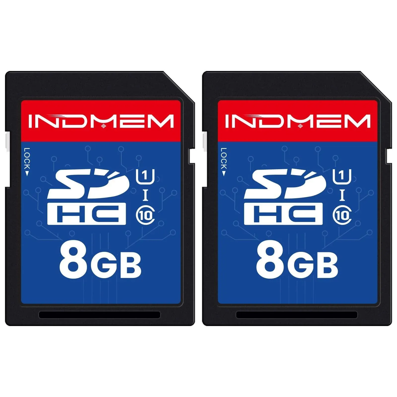 INDMEM SD Card 8GB 2 Pack UHS-I U1 Class 10 8G SDHC Flash Memory Card Compatible with Digital Camera, Computer, Trail Cameras