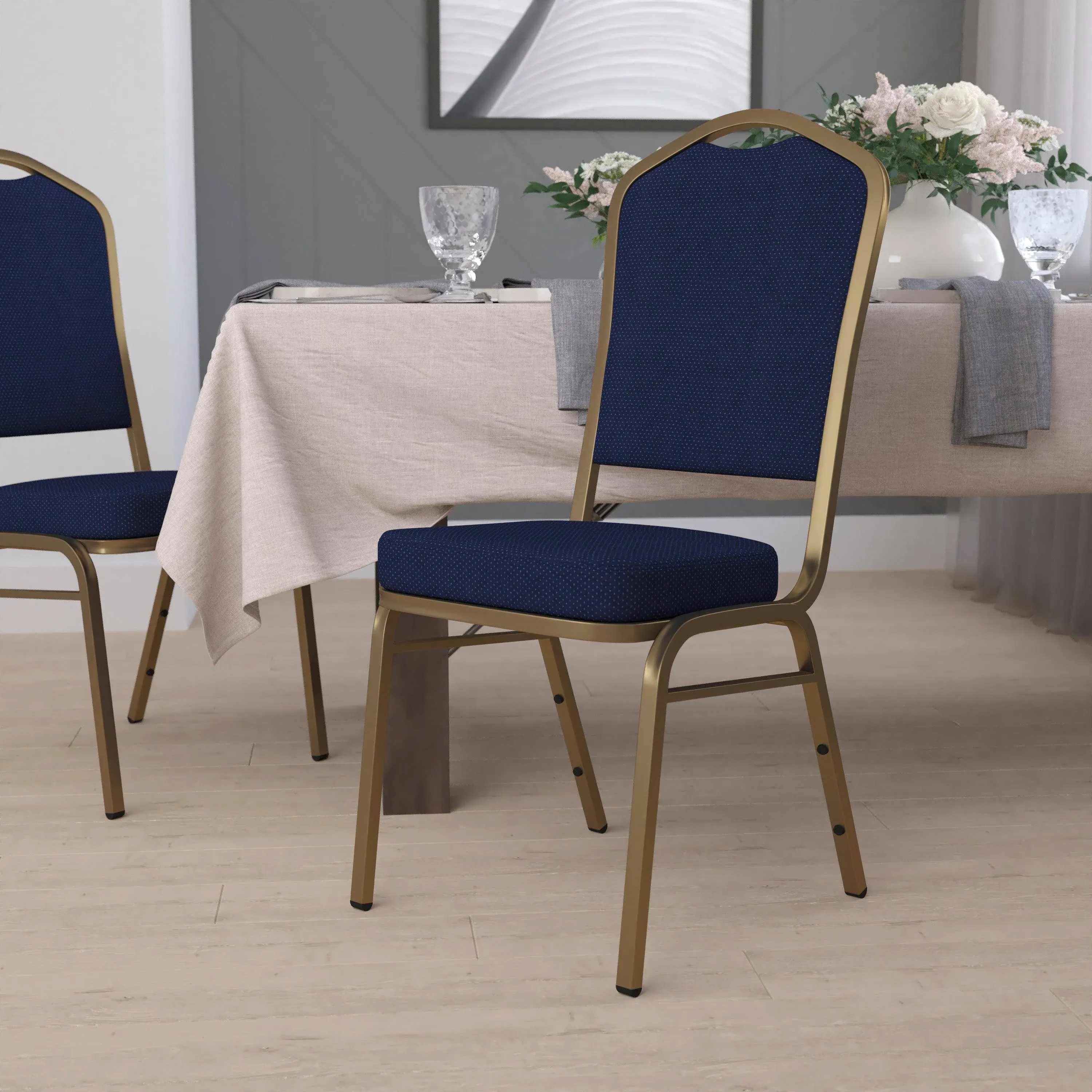 Hercules Series Crown Back Stacking Banquet Chair in Blue Fabric - Silver Frame - Flash Furniture