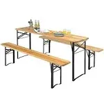 3 Pcs Folding Wooden Picnic Table Bench Set