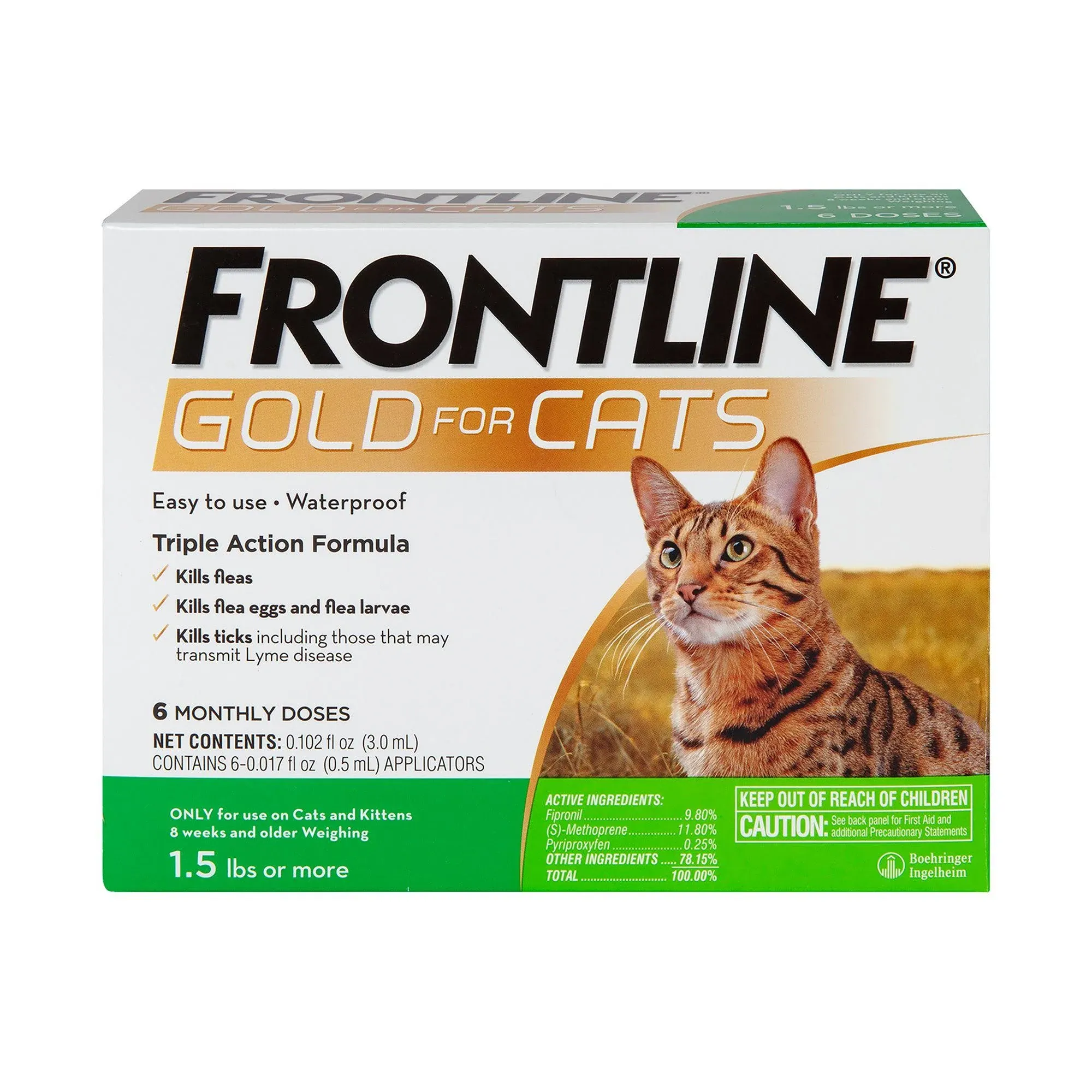 Frontline Gold for Cats 1.5 lbs or more, 6 Monthly Doses