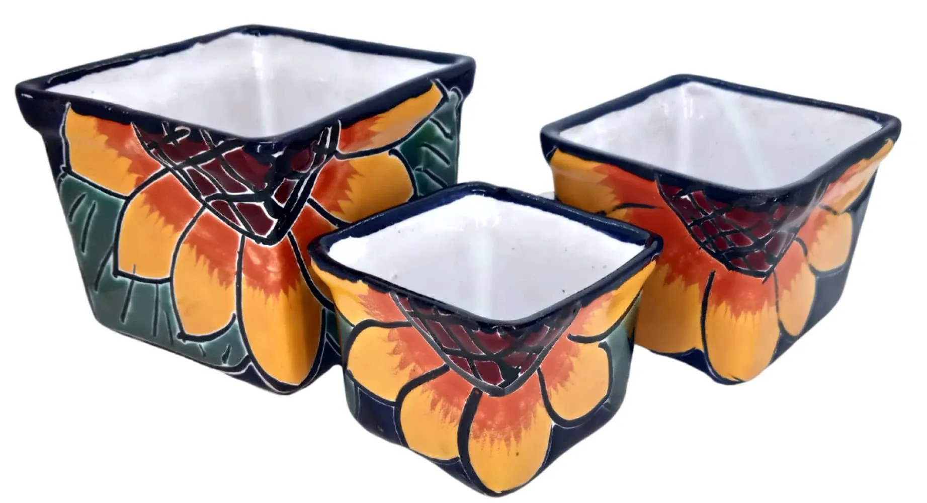 Mexican Pottery Planters - Set of 3 Pieces - 3 inches -Talavera Pottery - Succulent Pot Planter Flower Hand-Painted (Fiesta Floral)