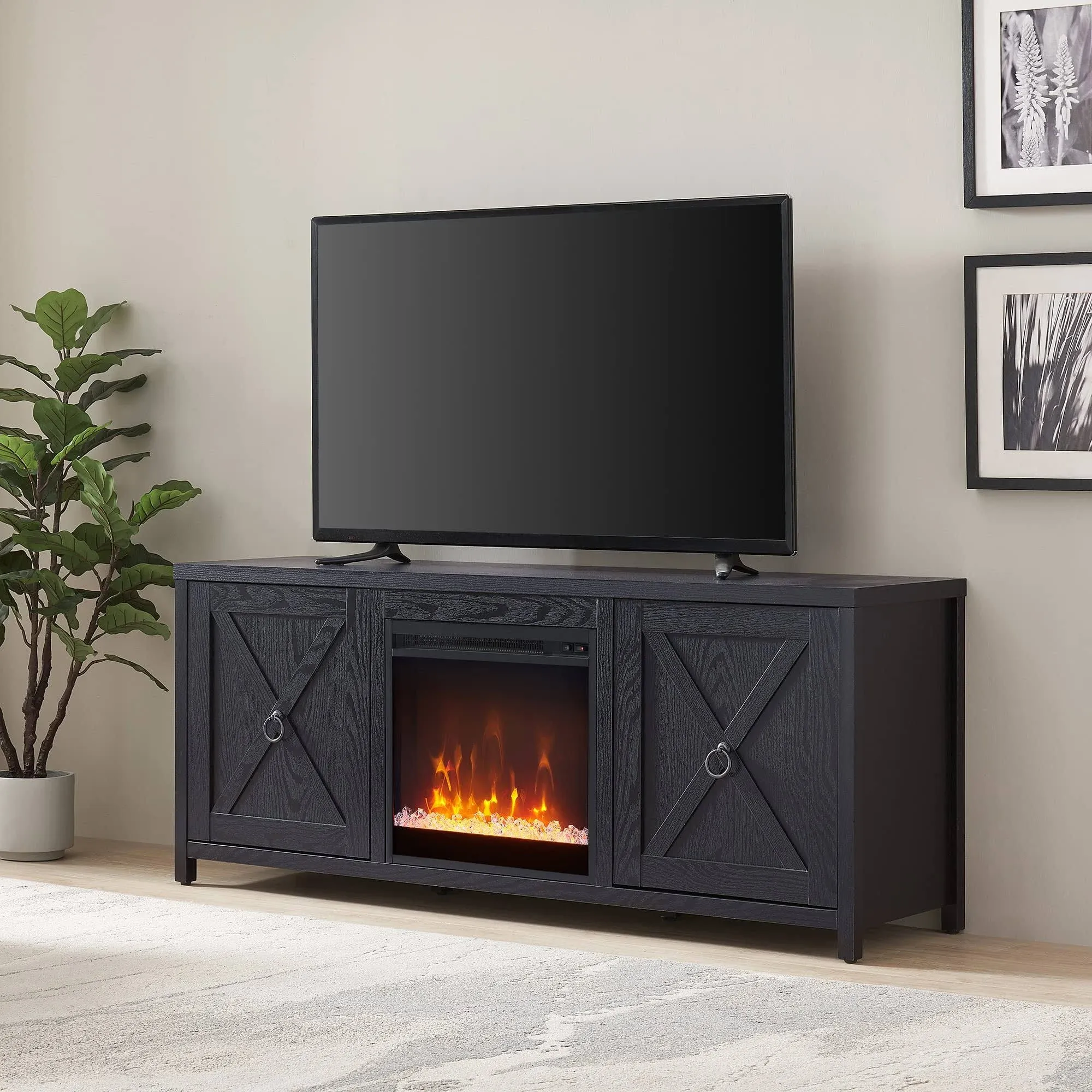 Hudson & Canal Granger TV Stand with Crystal Fireplace Insert