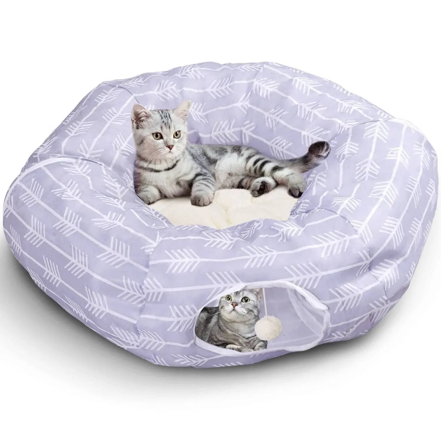 Nobleza Collapsible Cat Tunnel Bed, Purple, for Small Indoor Cats