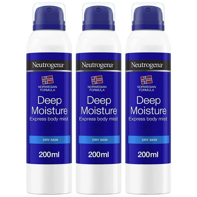 Neutrogena Norwegian Formula Deep Moisture Express Body Mist Moisturizer for Dry Skin, 200 ml (Pack of 3)