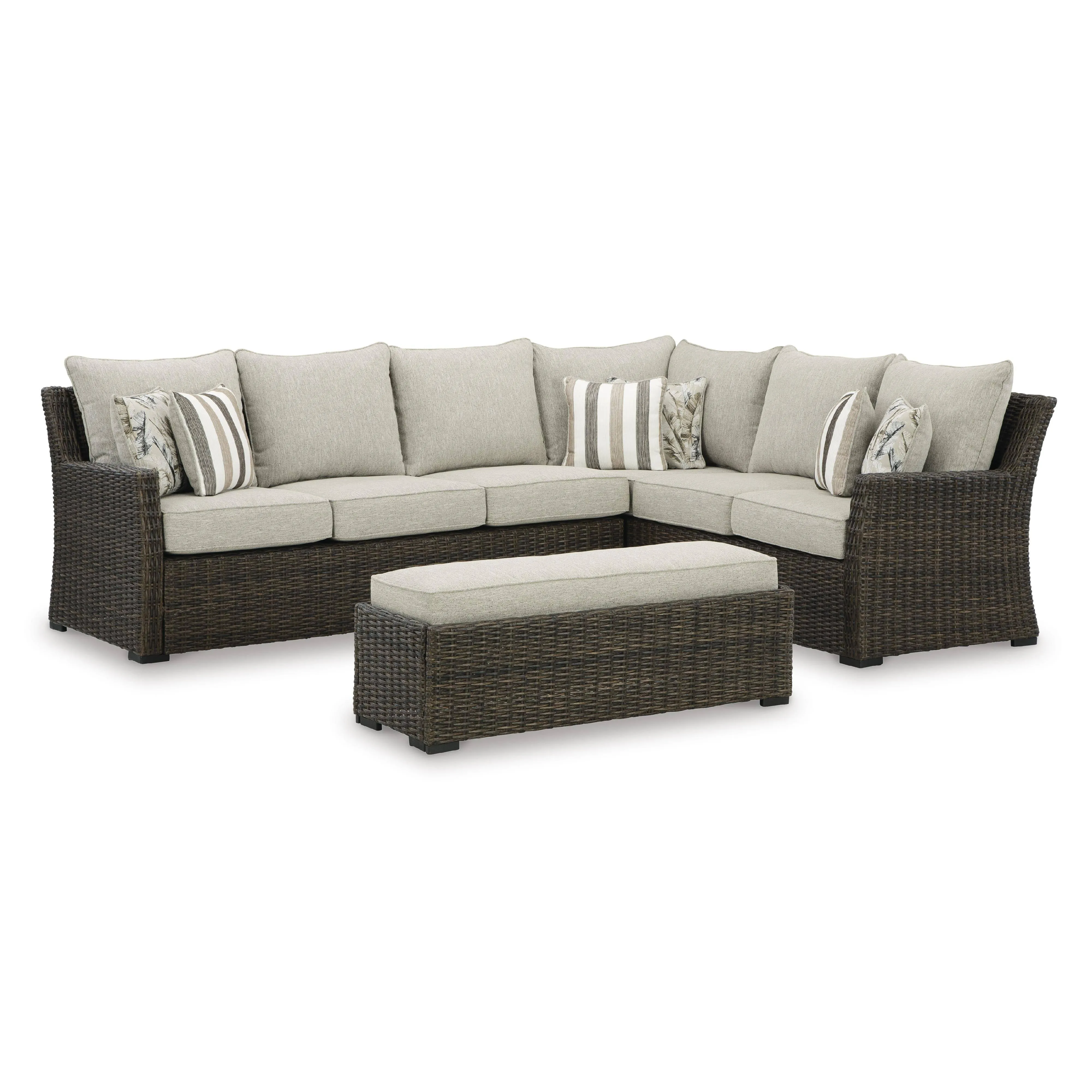 Brook Ranch - Brown - Sofa Sectional, Bench With Cushion (Set of 3)