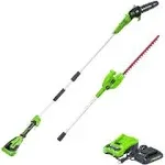 Greenworks 24V 8 inch Polesaw and Pole Hedge Trimmer Combo, 2Ah USB Battery and Charger Included