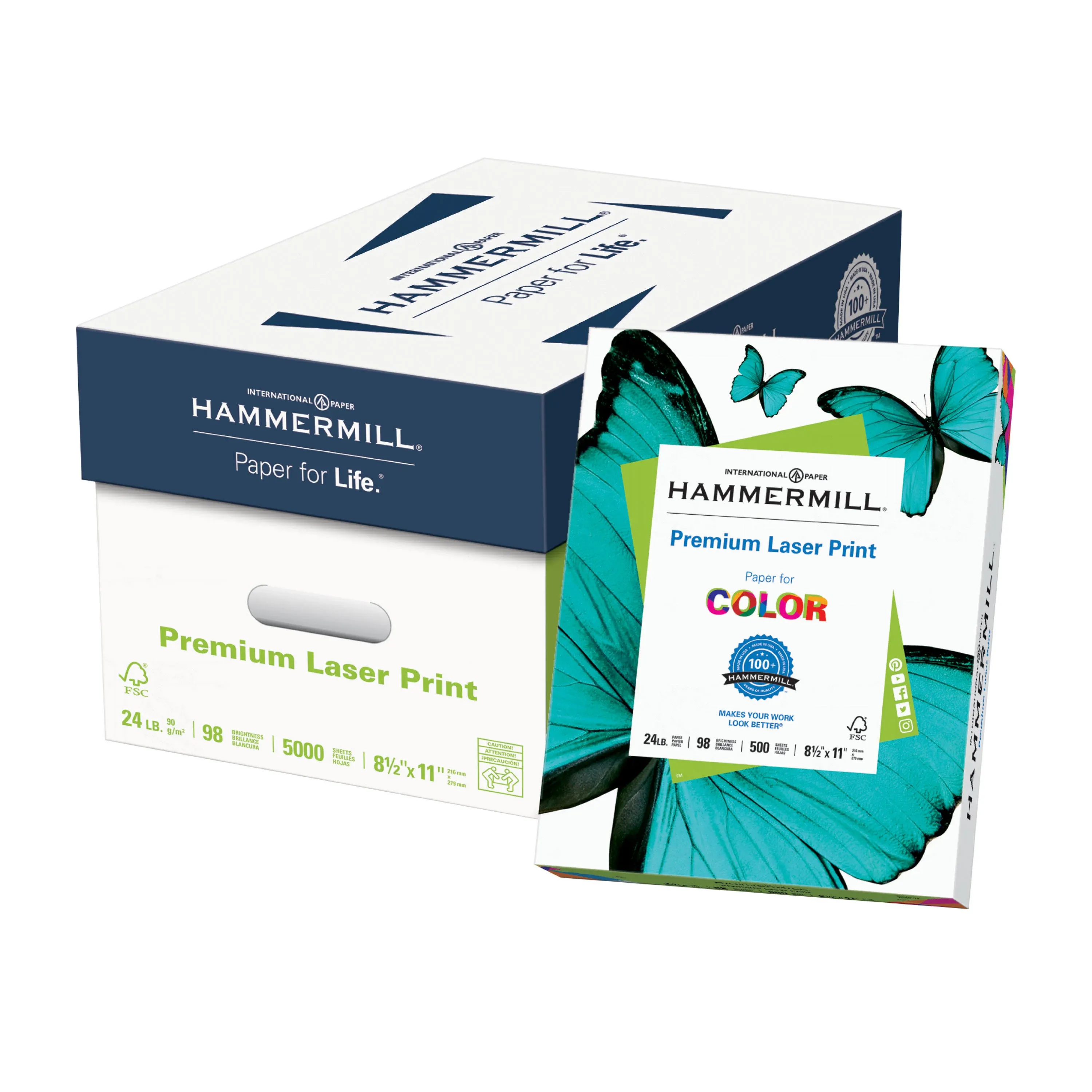 Hammermill Premium Laser Print Paper, 98 Bright, 24lb, 8.5 x 11, White, 500/Ream