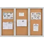 Global Industrial 3 Door Enclosed Bulletin Board, Cork, Aluminum Frame. 72" x 48"