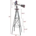 VINGLI 8ft Ornamental Windmill Backyard Garden Decoration Weather Vane Heavy Duty Metal Wind Mill w/ 4 Legs Design Grey