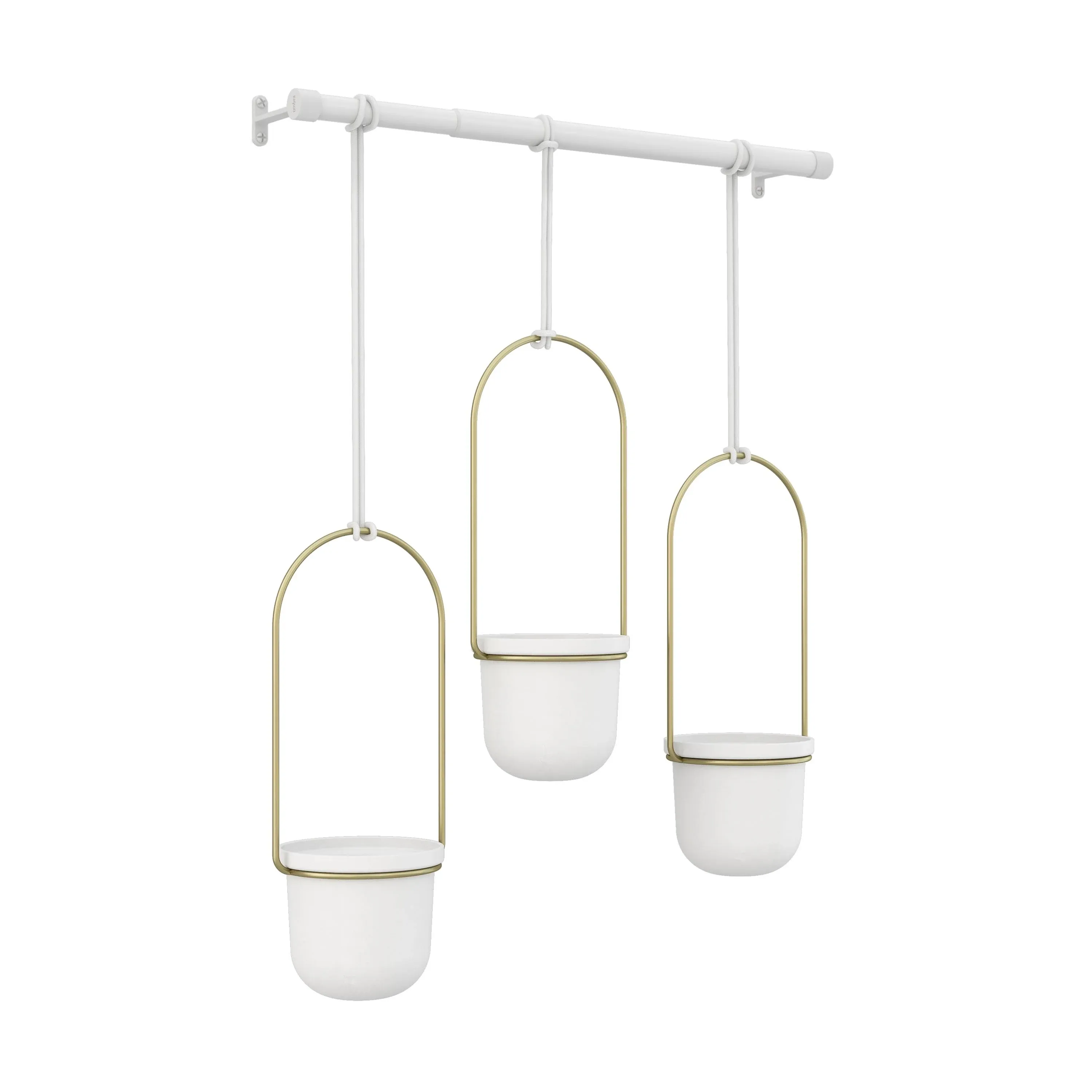 Triflora Hanging Planter White/Brass - Umbra: Modern Indoor 3-Piece Set, No Drainage, Iron Construction