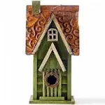 Glitzhome 12" Distressed Solid Wood Cottage Birdhouse - Yellow