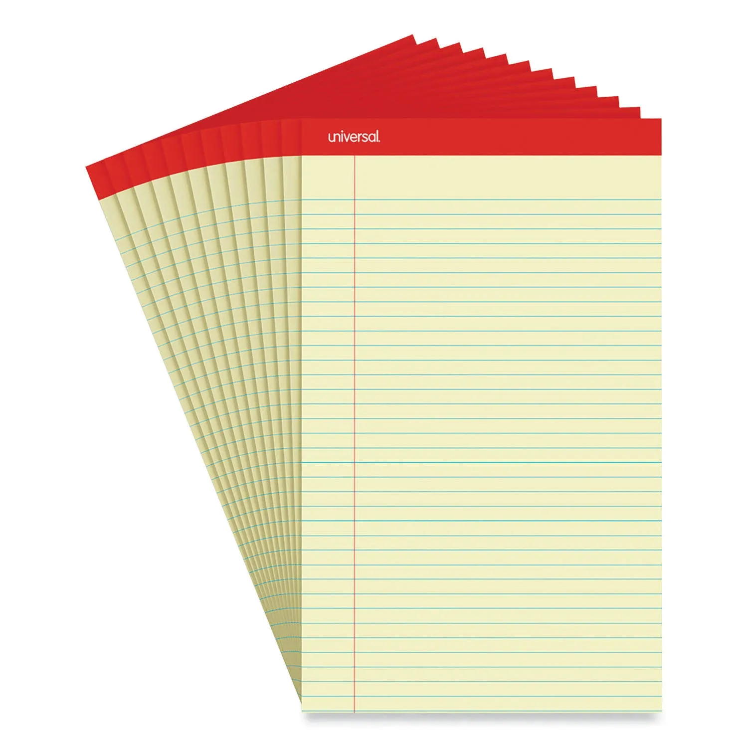 Universal 40000 Perforated Edge Writing Pad, Legal/Margin Rule, Legal, Canary, 50 Sheet, Dozen