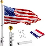 16Ft Telescopic Flag Pole Kit Heavy Duty Aluminum Telescoping Flagpole Outdoo...