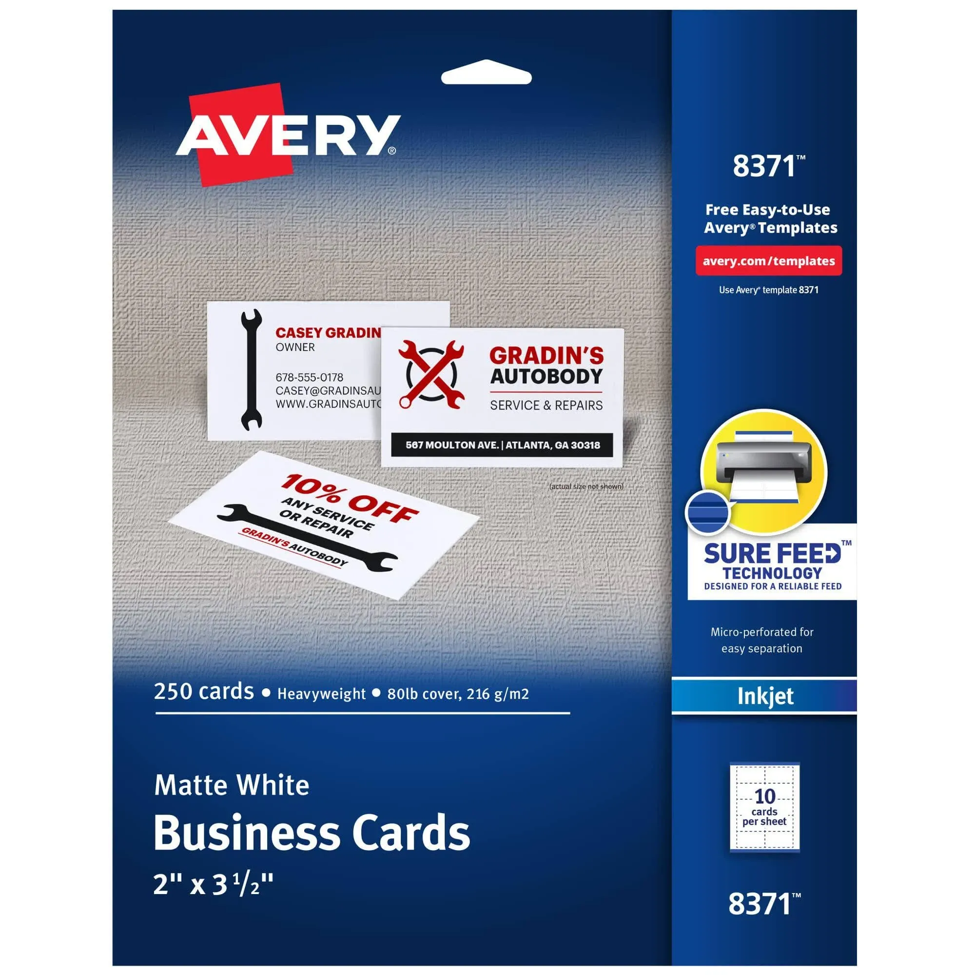 Avery 8371 Inkjet Business Cards 250 Cards 2&#034; x 3 1/2&#034; Create Professional Look