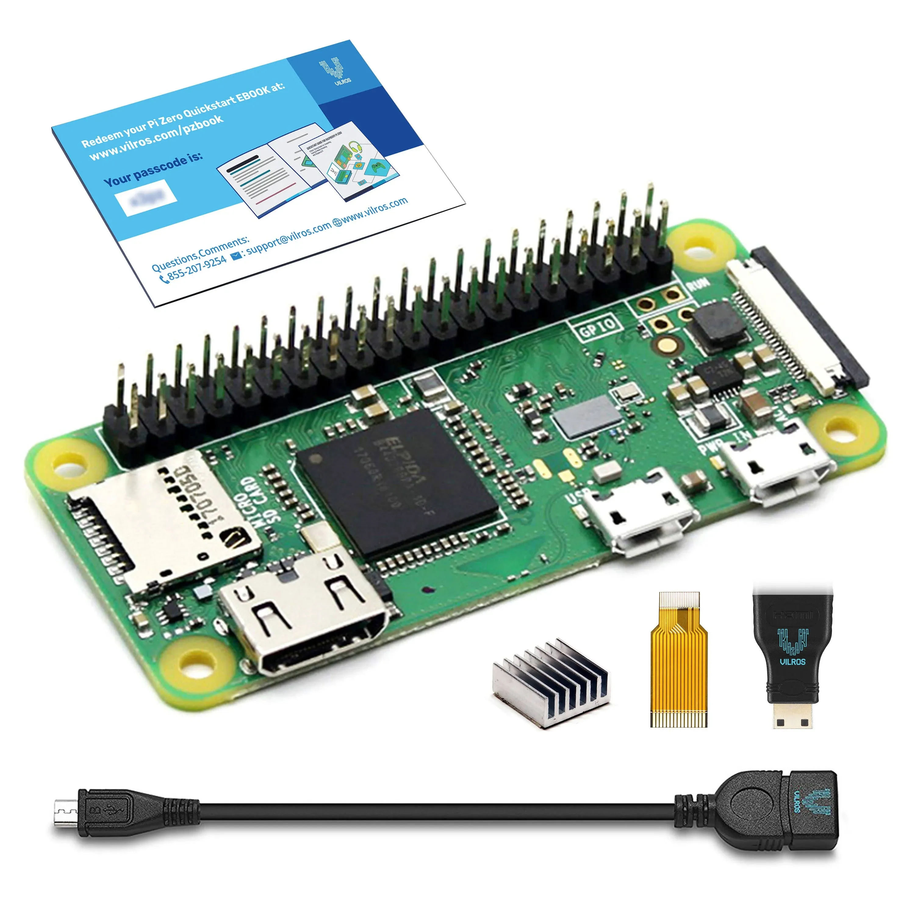 Raspberry Pi Zero W with Vilros Adapters and QuickStart E-book Download Code