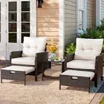 Vongrasig 5 Piece Wicker Patio Furniture Set, All Weather PE Wicker Rattan Outdoor Chair and Ottoman Set, Small Cushioned Patio