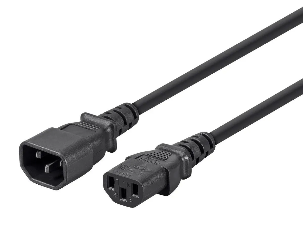 Monoprice 3-Prong Extension Cord - IEC 60320 C14 to IEC 60320 C13, 13 Amp, 1625 Watt, 16AWG, 15 Feet, Black