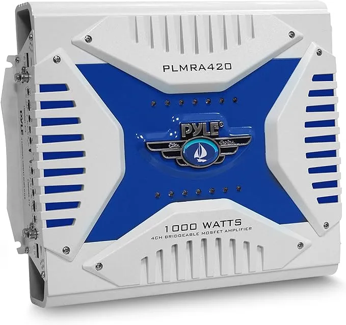 Pyle Hydra Marine Amplifier - Upgraded Elite Series 1000 Watt 4 Channel Bridgeable Amp Tri-Mode Configurable, Waterproof, MOSFET Power Supply, GAIN Level Controls and RCA Stereo Input(PLMRA420)