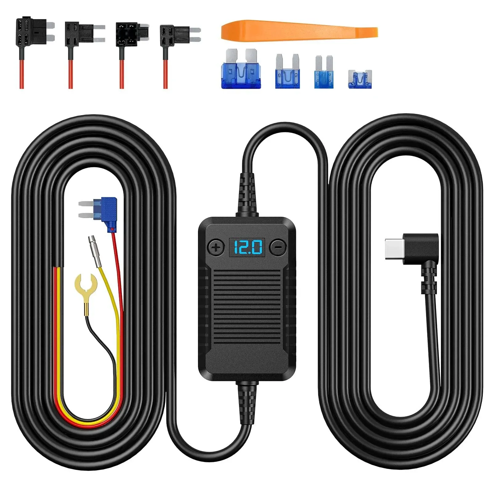 Dash Cam Hardwire Kit, Veement Type-C Hardwire Kit for Dash Camera V200, V200Pro, T90X, Vt10, 11.5ft,12V 24V to 5V Car Dashboard Cam Charger Power