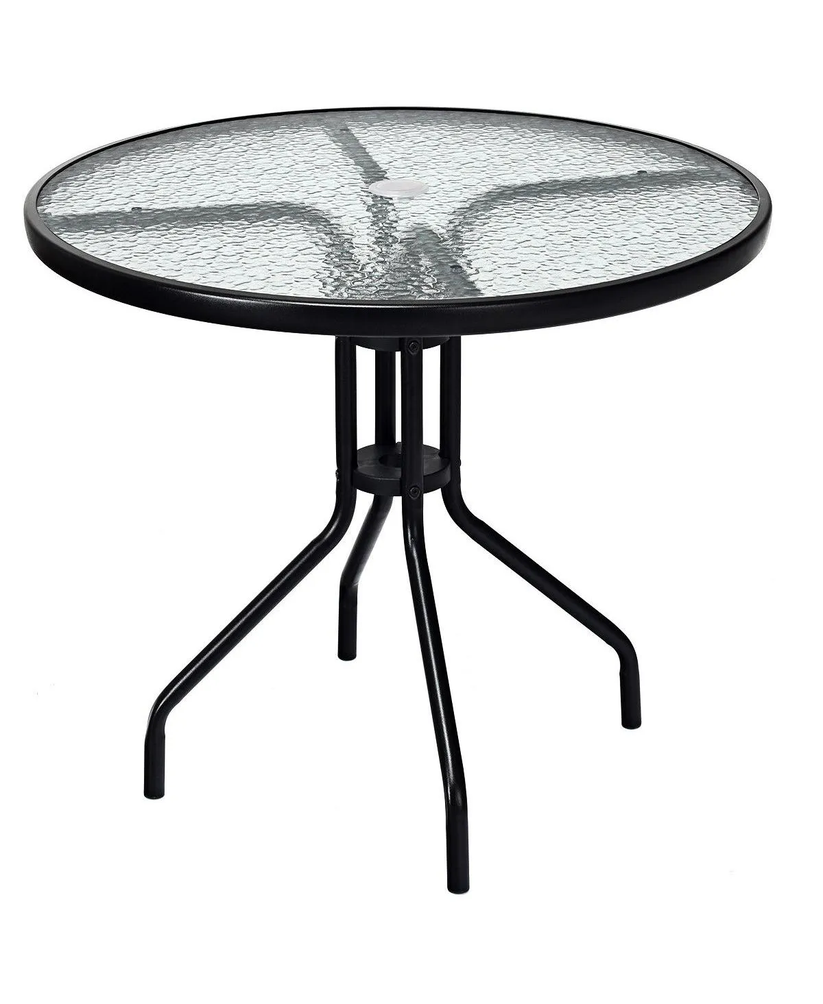 32" Outdoor Patio Table Round Shape Steel Frame Tempered Glass Top