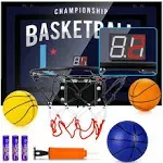 TREYWELL Indoor Basketball Hoop Fan Backboards for Teens and Adults Door Room Basketball Hoop Mini Hoop with Electronic Scoreboard, 3 Balls and Batte