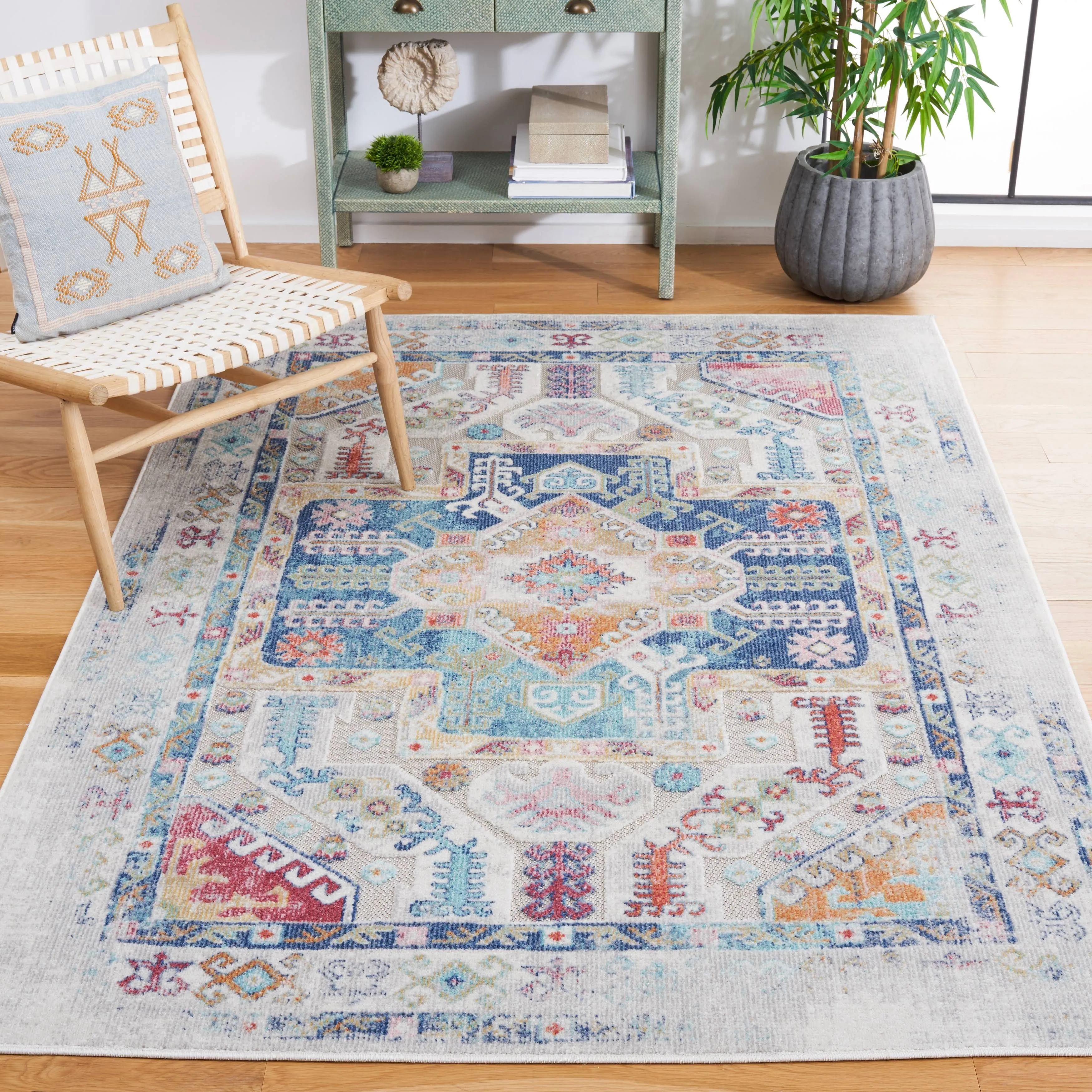 SAFAVIEH Cabana Collection Area Rug - 8' x 10', Navy Aqua & Ivory, Boho Design, Non-Shedding & Easy Care, Indoor/Outdoor & Washable-Ideal for Patio, Backyard, Mudroom (CBN521N)