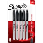 Sharpie Permanent Markers Set, Quick Drying And Fade Resistant Fine Tip Marker For Wood, Plastic, Paper, Metal, And More, Drawing, Coloring, And Poster Marker , Black, 5 Count