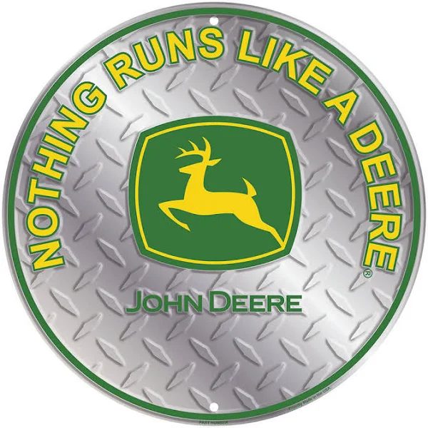 John Deere Round Silver Logo Metal Sign - LP85808