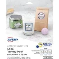 Labels Variety Pack with Sure Feed, Assorted Shapes & Sizes, 9 Sheets, 126 Labels per Pack, Laser/Inkjet (80510)