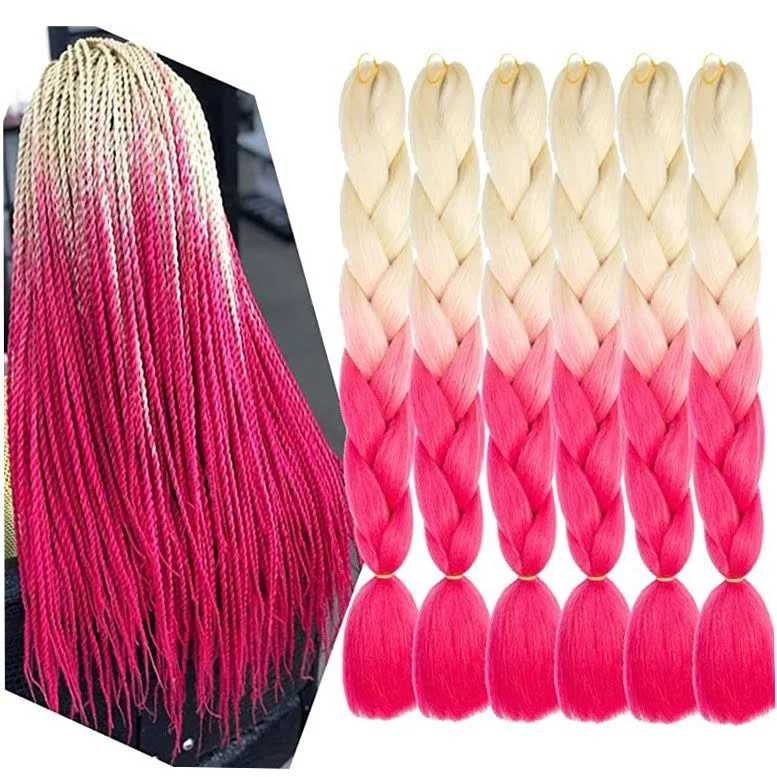 6 Packs Ombre Jumbo Braiding Hair Extensions 24 inch High Temperature Synthetic ...