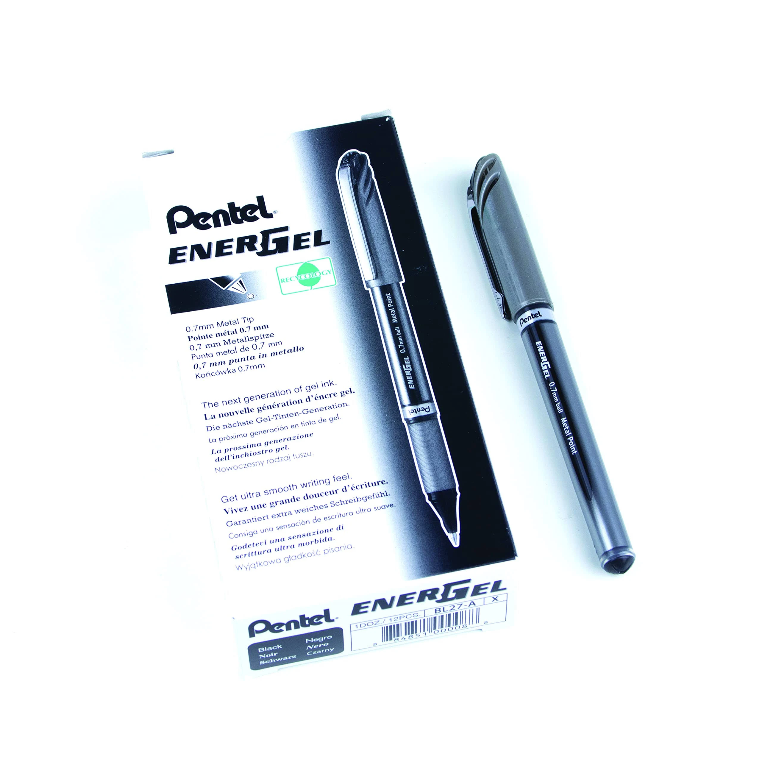 Pentel EnerGel NV Liquid Gel Pen, 0.7mm, Medium Line Capped, Metal Tip, Black Ink Sold as 1