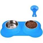 Hubulk Pet Dog Bowls 2 Stainless Steel Dog Bowl with No Spill Non-Skid Silicone Mat + Pet Food Scoop Water and Food Feeder Bowls