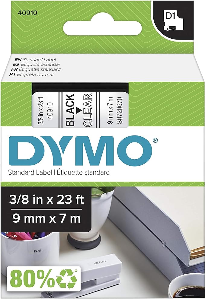 DYMO Standard D1 45800 Labeling Tape, Black on Clear Cartridge 3/4&#039;&#039; W x 23&#039; L