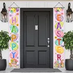 FARMNALL Easter Porch Banner Bunny Egg Rabbit Daisy Party Front Door Sign Wall Hanging Spring Decorations and Supplies for Home Office Farmhouse