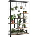 Indoor Plant Stand 5-Tier Tall 70.9&#034;, Large Metal Plant Shelf with Hanging Ho...