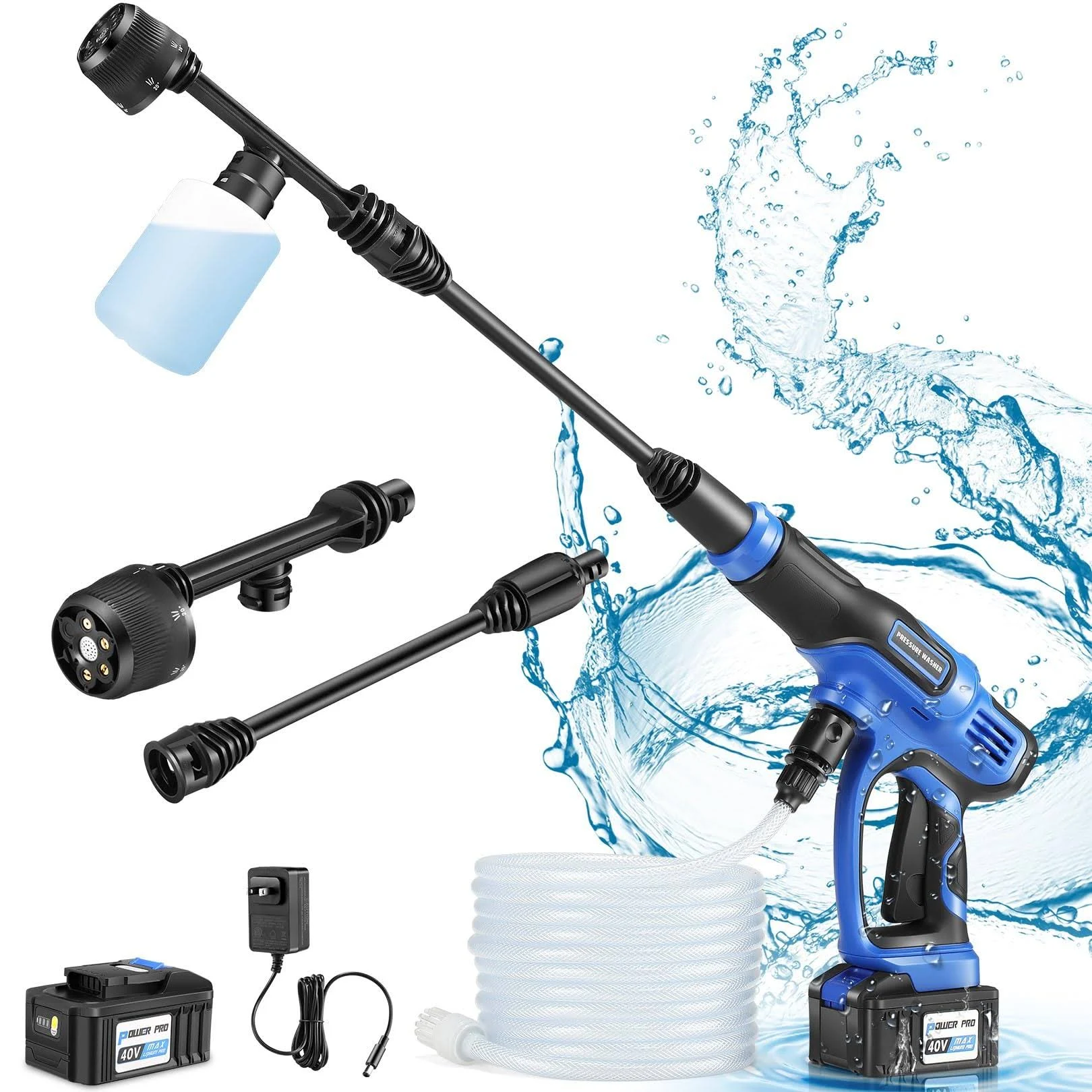 Homdox Upgraded 1300psi Cordless Pressure Washer w/ 40V Battery, Cordless Power Washer Battery Powered, Portable Pressure Washer w/ 6-in-1 Nozzle,