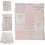 Lambs &amp; Ivy Baby Love 4-Piece Crib Bedding Set - Pink, Gold, White, Love, Hearts