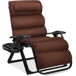 Best Choice Products Oversized Zero Gravity Chair, Folding Recliner w/ Removable Cushion, Side Tray - Woodland Brown