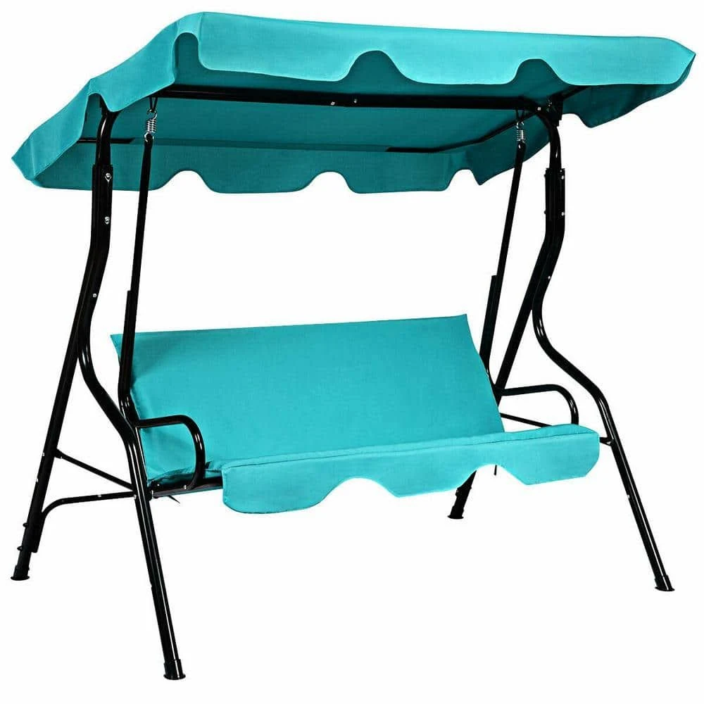 * Patio 3 Seats * Swing Glider Hammock Cushioned * Backyard Blue