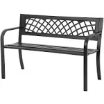 FDW Garden Bench,Outdoor Benches,Iron Steel Frame Patio Bench with Mesh Pattern and Plastic Backrest Armrests for Lawn Yard Porch Work Entryway,Black