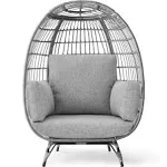 Best Choice Products Wicker Egg Chair Oversized Indoor Outdoor Patio Lounger w/ 440lb Capacity - Gray/Heather Gray