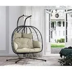 Esmlada Double Indoor/Outdoor Wicker Swing Egg Chair Hammock Foldable Hanging Loveseat with Stand