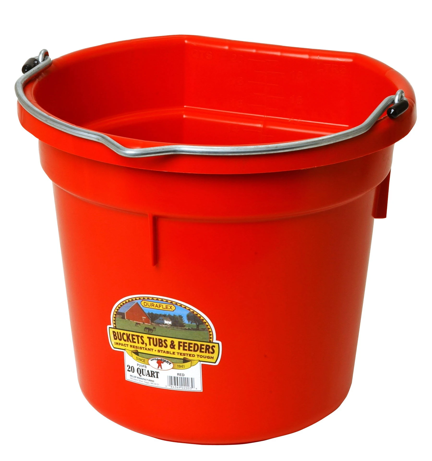 Little Giant 20 Quart Flat Back Plastic Bucket - Orange