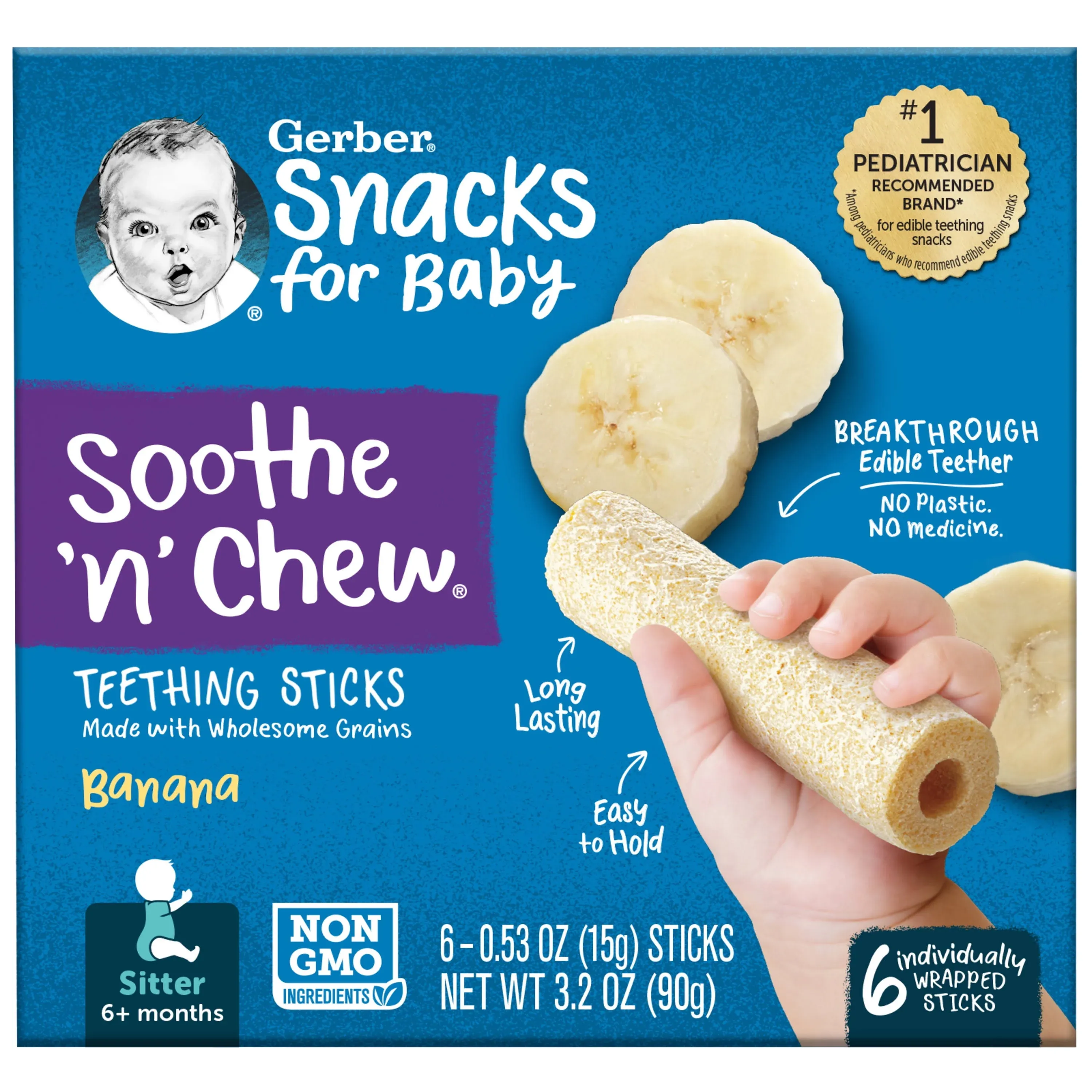 Gerber Snacks for Baby Soothe N Chew Teething Sticks - Banana 6 ct