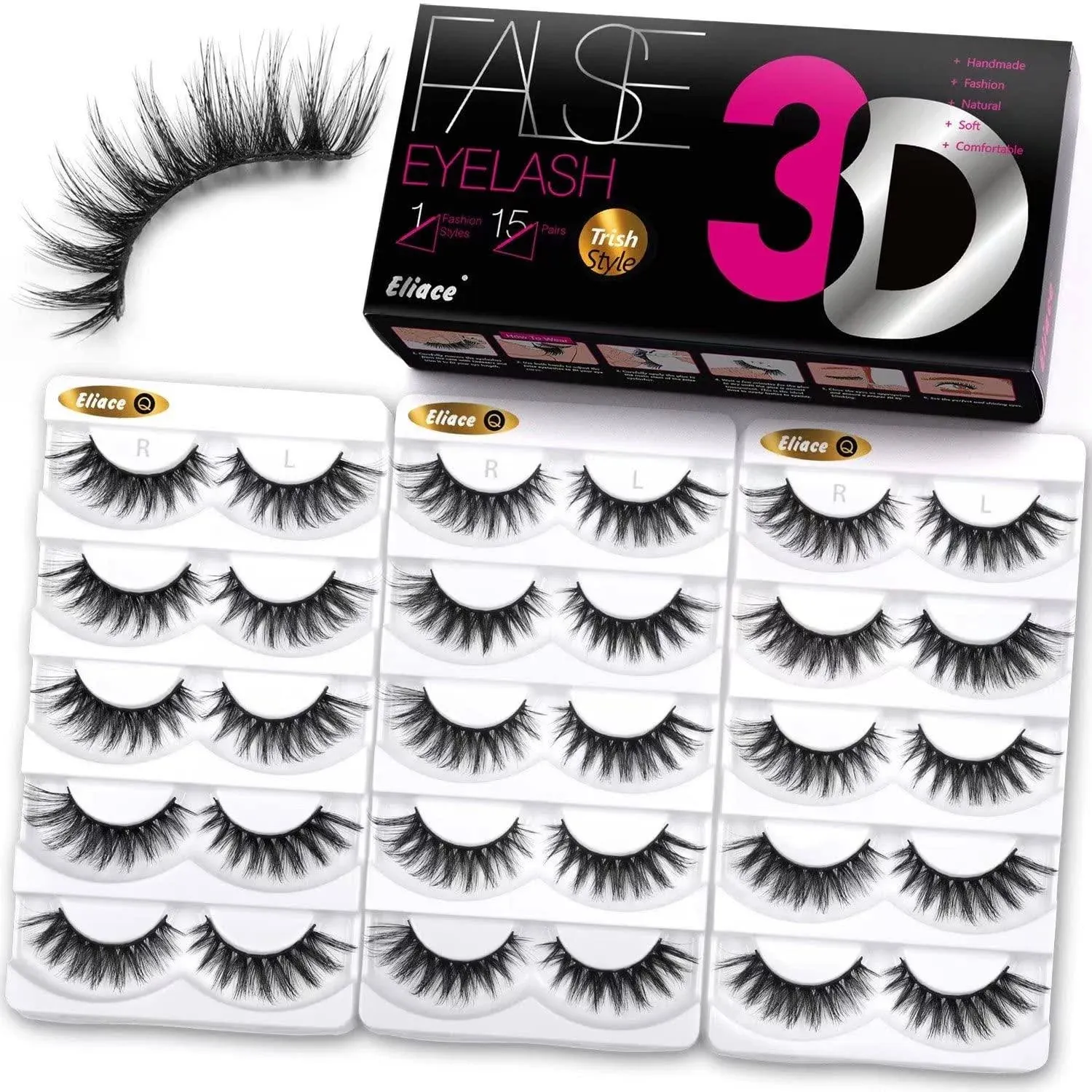 Eliace False Eyelashes Cat Eye-Lash 3D Mink Lashes,Spiky Wispy Natural Long Faux ...