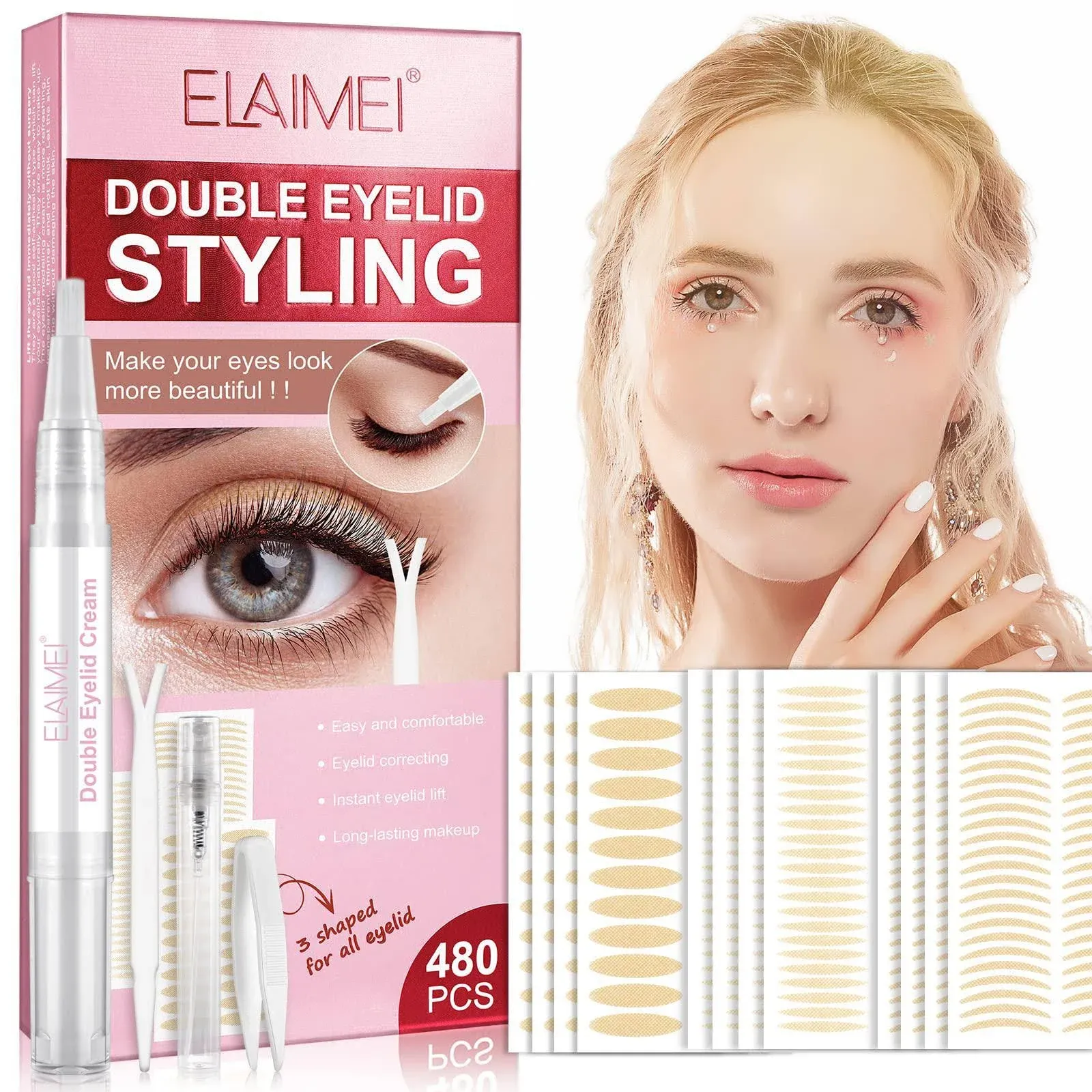 Eyelid Tape,Invisible Eyelid Lifter Strips 480PCS,Waterproof Double Eyelid Stickers for Hooded,Droopy, Uneven, Mono-Eyelids (2 Pack)